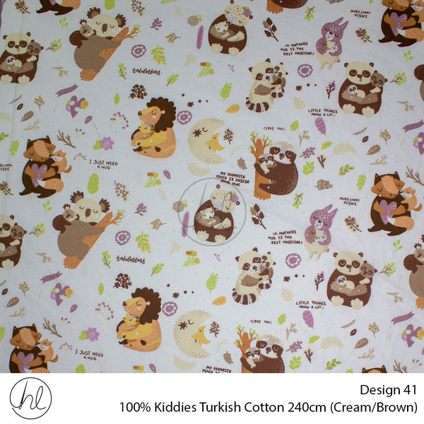 100% Kiddies Turkish Cotton (Design 41) (240cm) (Per M) (Cream/Brown)