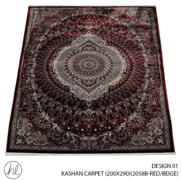 KASHAN CARPET (200X290) (DESIGN 01) (RED/BEIGE)