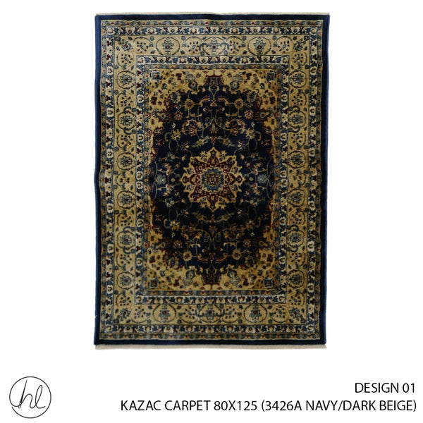 KAZAC CARPET (80X125) (DESIGN 01) (NAVY/DARK BEIGE)