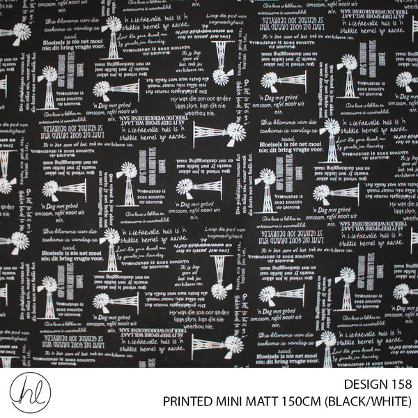 PRINTED MINI MATT (DESIGN 158) (150CM) (PER M) (BLACK/WHITE)