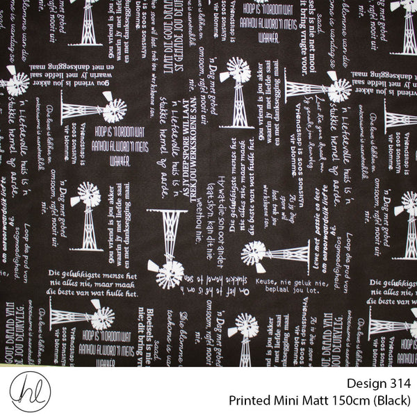 Printed Mini Matt (Design 314) (150cm) (Per m) (Black)