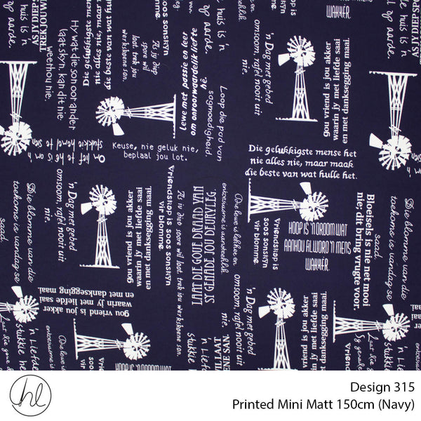 Printed Mini Matt (Design 315) (150cm) (Per m) (Navy)