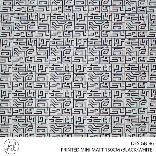 PRINTED MINI MATT (DESIGN 96) (150CM) (PER M) (BLACK/WHITE)