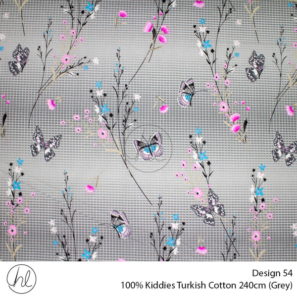 100% Kiddies Turkish Cotton (Design 54) (240cm) (Per M) (Grey)