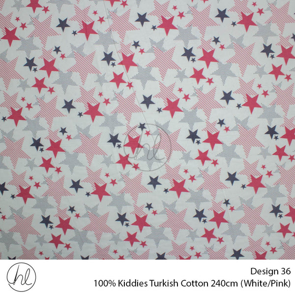 100% Kiddies Turkish Cotton (Design 36) (240cm) (Per M) (White/Pink)