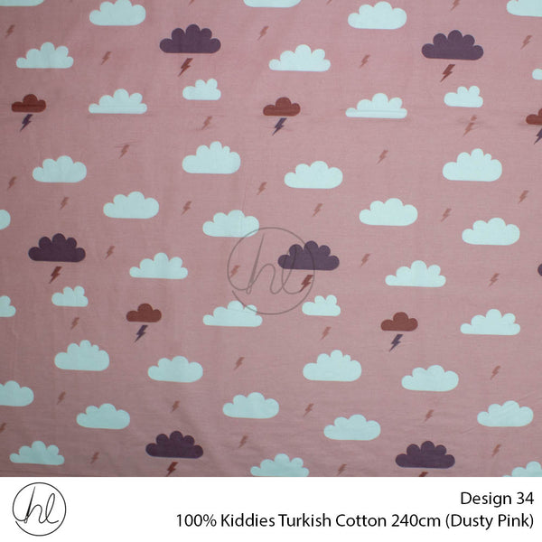 100% Kiddies Turkish Cotton (Design 34) (240cm) (Per M) (Dusty Pink)