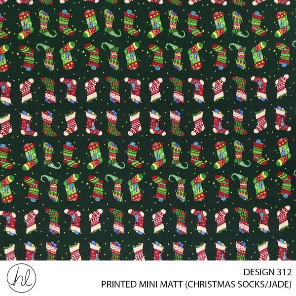 PRINTED MINI MATT (DESIGN 312) (150CM) (PER M) (CHRISTMAS SOCKS) (JADE)