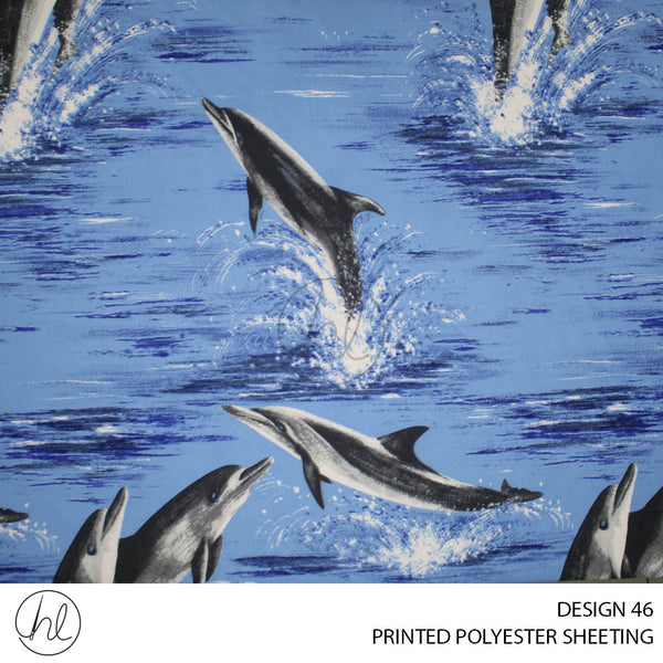 PRINTED POLYESTER SHEETING 308 (DESIGN 46) (DOLPHIN) (OCEAN) (235CM WIDE)