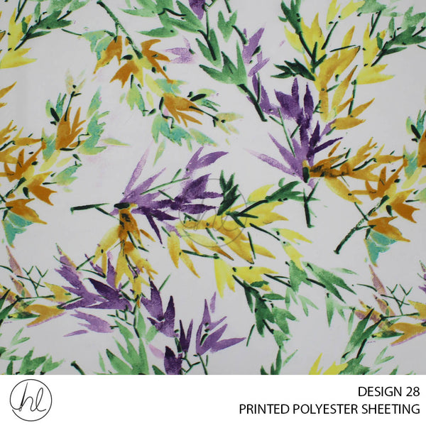 PRINTED POLYESTER SHEETING 308 (DESIGN 28) (FLOWER) (WHITE/YELLOW) (235CM WIDE)