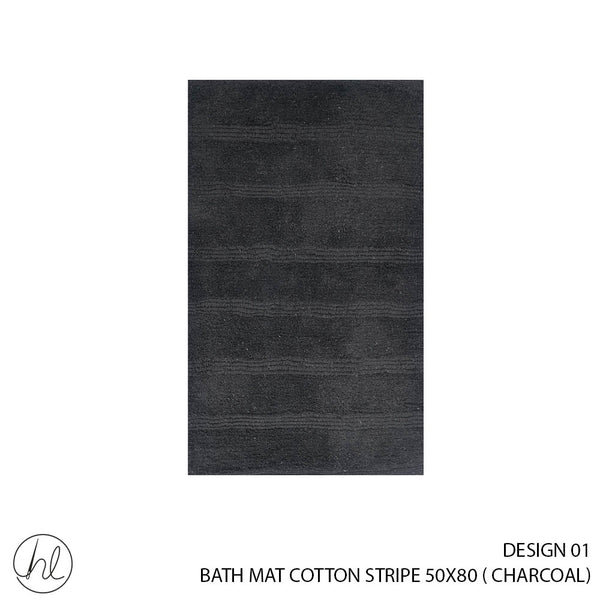 BATH MAT COTTON STRIPE (50X80) (DESIGN 01) (CHARCOAL)