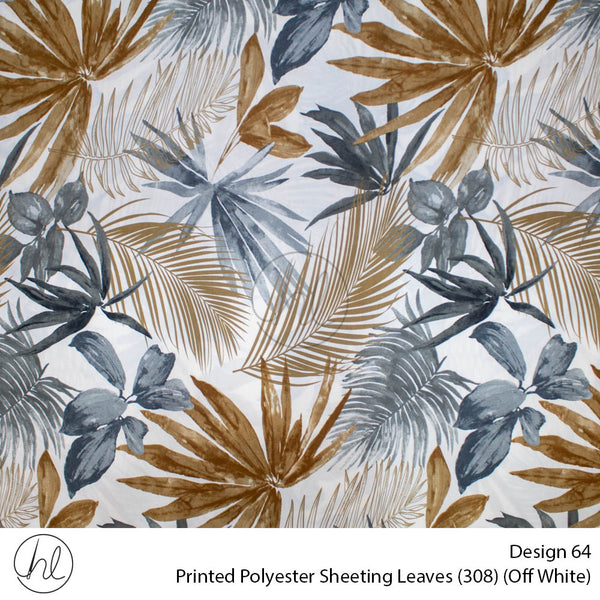 Printed Polyester Sheeting (240cm) (Leaves) (Off White) (Per m)