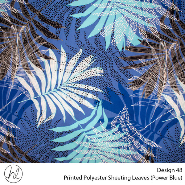 Printed Polyester Sheeting (240cm) (Leaves) (Powder Blue) (Per m)