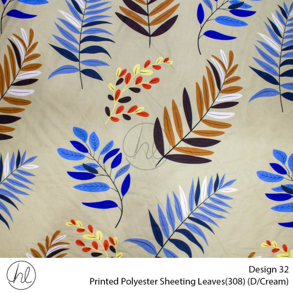 Printed Polyester Sheeting (240cm) (Leaves) (Dark Cream) (Per m)