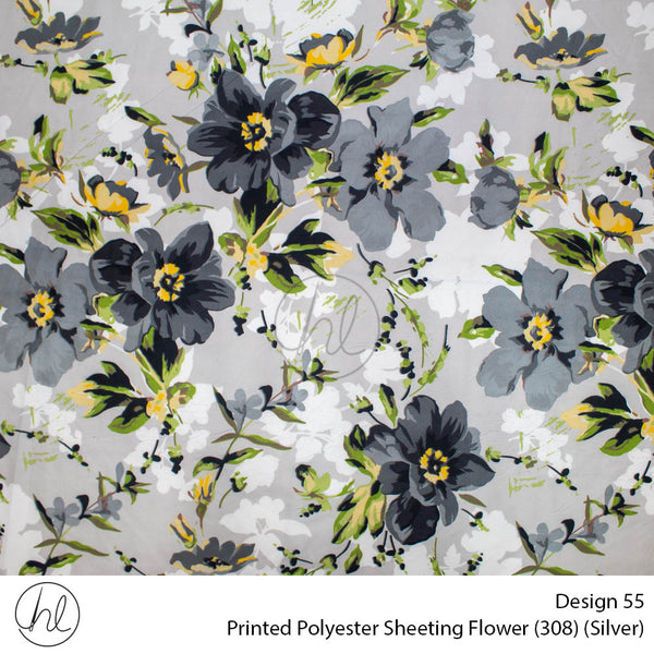 Printed Polyester Sheeting (240cm) (Flower) (Silver) (Per m)