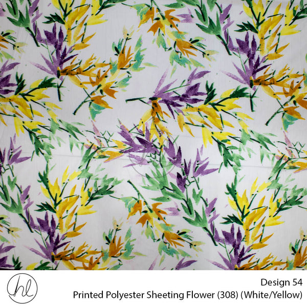 Printed Polyester Sheeting (240cm) (Flower) (White/Yellow) (Per m)