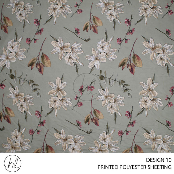 PRINTED POLYESTER SHEETING 308 (DESIGN 10) (FLOWERS) (SAGE) (235CM WIDE)