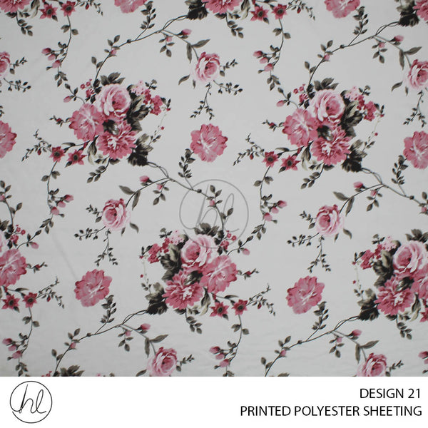 PRINTED POLYESTER SHEETING 308 (DESIGN 21) (LEAVES) (CREAM) (235CM WIDE)