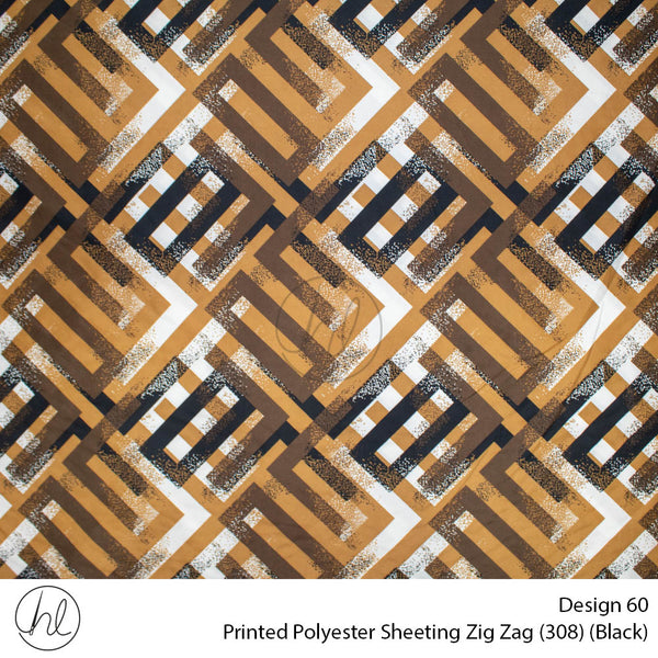 Printed Polyester Sheeting (240cm) (Zig Zag) (Black) (Per m)