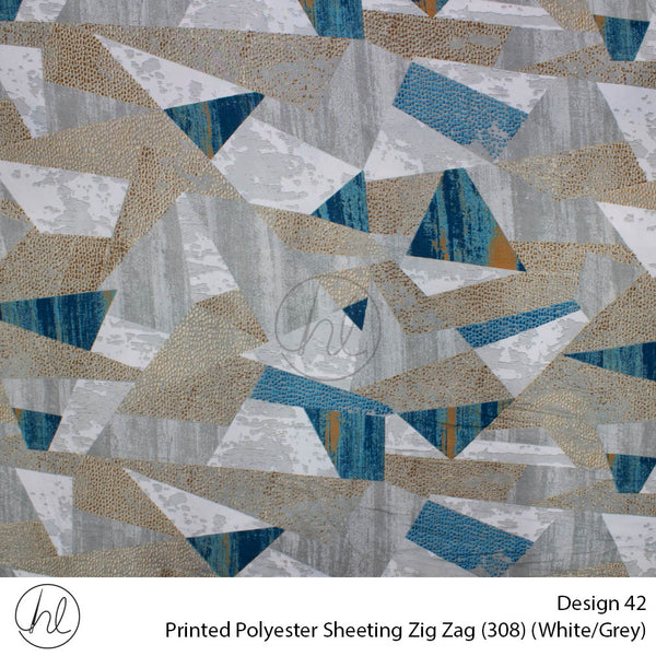 Printed Polyester Sheeting (240cm) (Zig Zag) (White/Grey) (Per m)