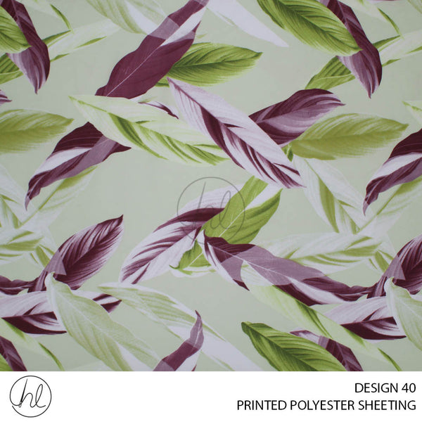 PRINTED POLYESTER SHEETING 308 (DESIGN 40) (LEAVES) (LIGHT GREEN) (235CM WIDE)