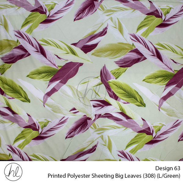 Printed Polyester Sheeting (240cm) (Big Leaves) (Light Green) (Per m)