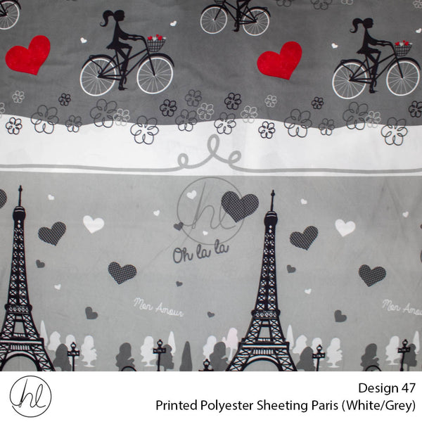 Printed Polyester Sheeting (240cm) (Paris) (White/Grey) (Per m)