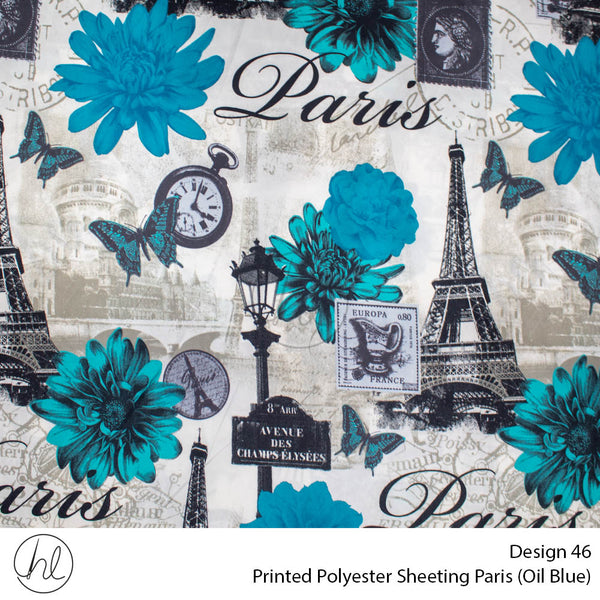 Printed Polyester Sheeting (240cm) (Paris) (Oil Blue) (Per m)