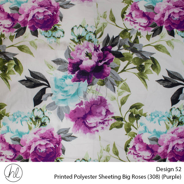 Printed Polyester Sheeting (240cm) (Big Roses) (Purple) (Per m)