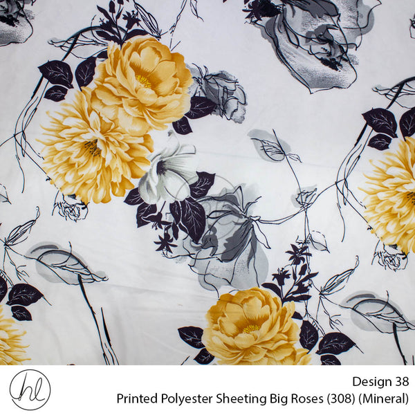 Printed Polyester Sheeting (240cm) (Big Roses) (MIneral) (Per m)