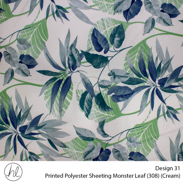 Printed Polyester Sheeting (240cm) (Monster Leaf) (Cream) (Per m)