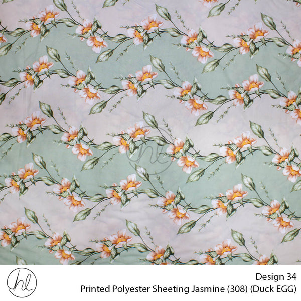 Printed Polyester Sheeting (240cm) (Jasmine) (Duck Egg) (Per m)