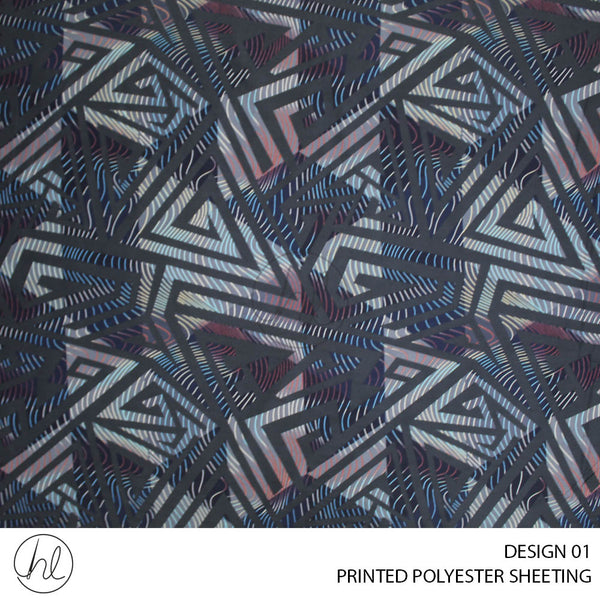 PRINTED POLYESTER SHEETING 308 (DESIGN 01) (STROKE) (CHARCOAL) (235CM WIDE)