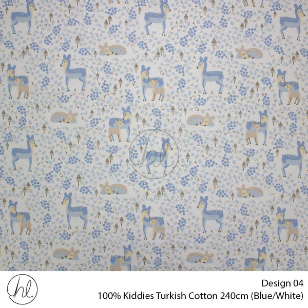 100% Kiddies Turkish Cotton (Design 04) (240cm) (Per M) (Blue/White)