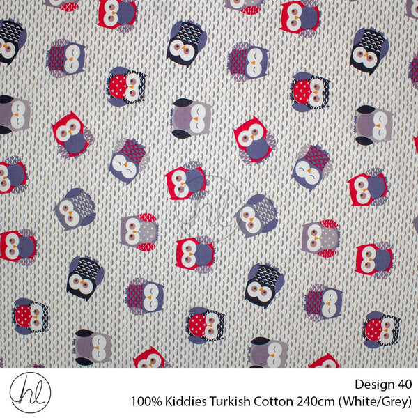 100% Kiddies Turkish Cotton (Design 40) (240cm) (Per M) (White/Grey)