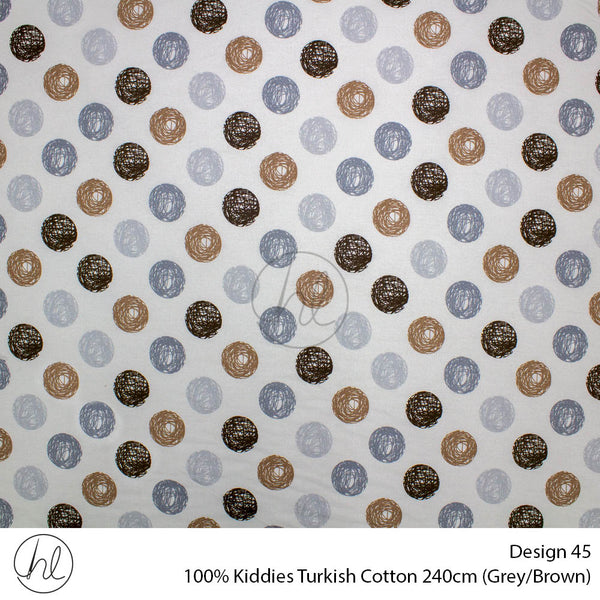 100% Kiddies Turkish Cotton (Design 45) (240cm) (Per M) (Grey/Brown)