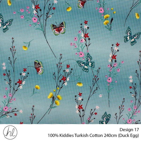 100% Kiddies Turkish Cotton (Design 17) (240cm) (Per M) (Duck Egg)