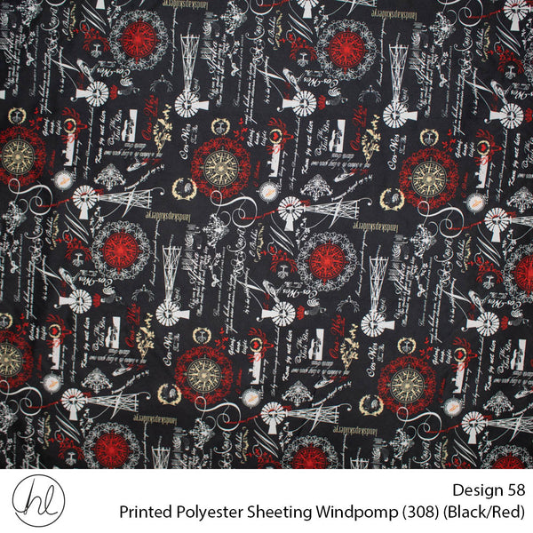 Printed Polyester Sheeting (240cm) (Windpomp) (Black/Red) (Per m)