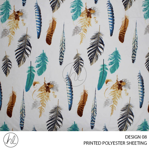 PRINTED POLYESTER SHEETING 308 (DESIGN 08) (FEATHER) (WHITE) (235CM WIDE)