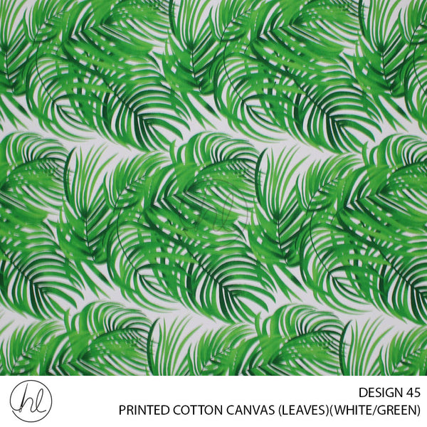 PRINTED COTTON CANVAS (DESIGN 45) (150CM) (PER M) (LEAVES) (WHITE/GREEN)