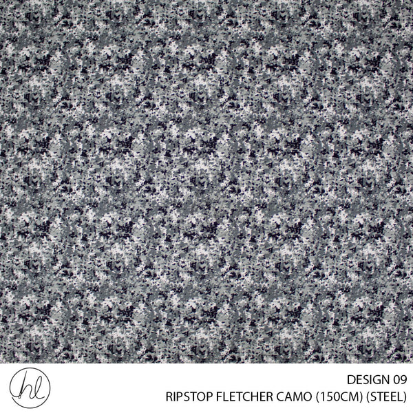 RIPSTOP FLETCHER CAMO (DESIGN 09) (150CM) (PER M) (STEEL)