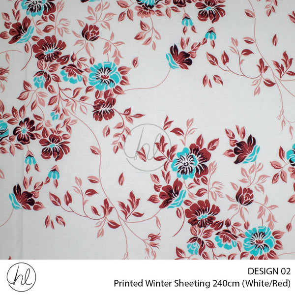 Printed Winter Sheeting (Design 02) (White/Red) (240cm Wide)