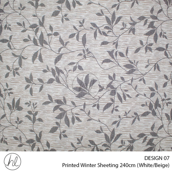 Printed Winter Sheeting (Design 07) (White/Beige) (240cm Wide)