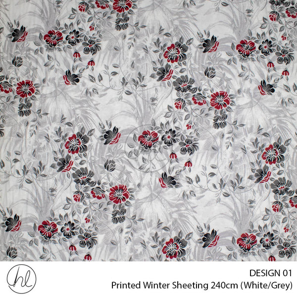 Printed Winter Sheeting (Design 01) (White/Grey) (240cm Wide)