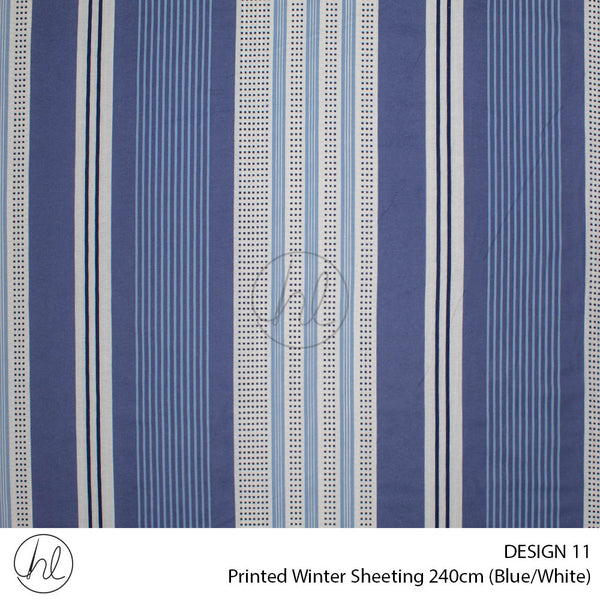 Printed Winter Sheeting (Design 11) (White/Blue) (240cm Wide)