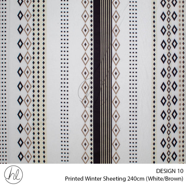 Printed Winter Sheeting (Design 10) (White/Brown) (240cm Wide)