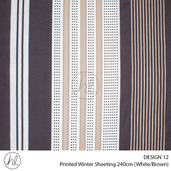 Printed Winter Sheeting (Design 12) (White/Brown) (240cm Wide)
