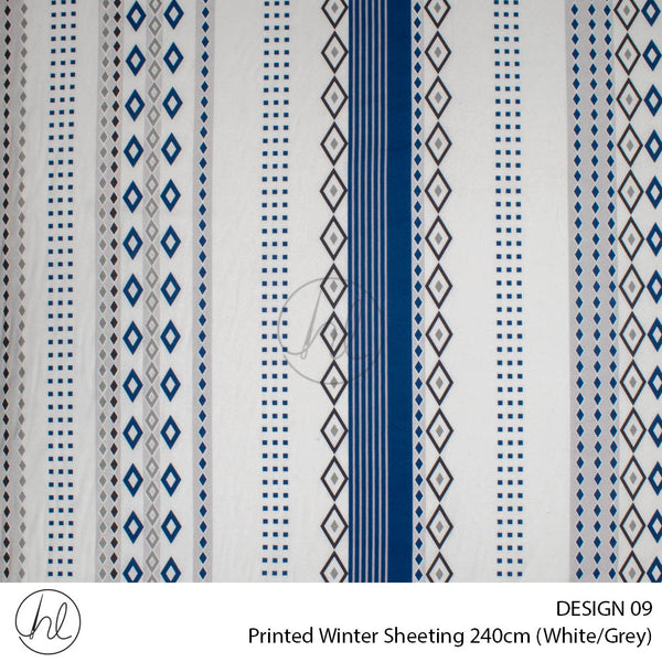 Printed Winter Sheeting (Design 09) (White/Grey) (240cm Wide)