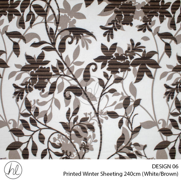 Printed Winter Sheeting (Design 06) (White/Brown) (240cm Wide)