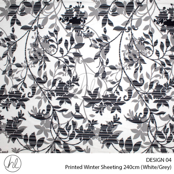 Printed Winter Sheeting (Design 04) (White/Grey) (240cm Wide)