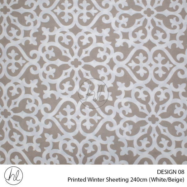 Printed Winter Sheeting (Design 08) (White/Beige) (240cm Wide)